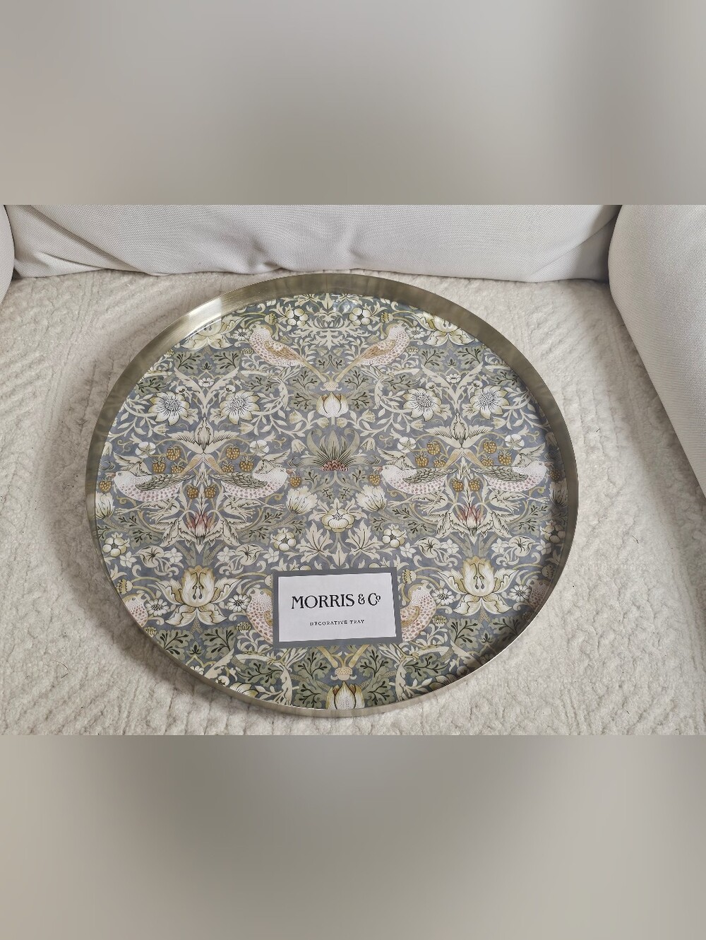 Morris & Co Strawberry Thief Decorative Tray 16"  With Golden Border